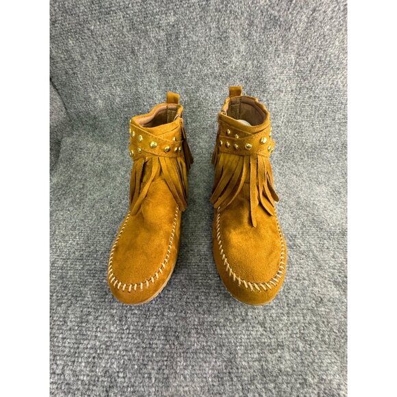 Soda Shoes Women's 10 Dahlia Faux Suede Moccasin Fringe Ankle Bootie - Picture 9 of 16